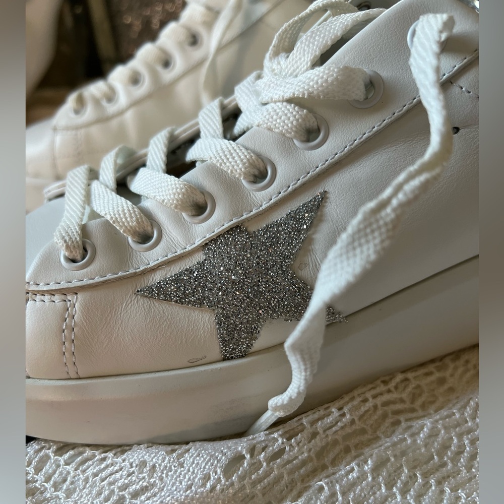 Golden Goose Purestar White Leather Sneakers w/ Swarovski Star – Size 40 - Picture 15 of 16